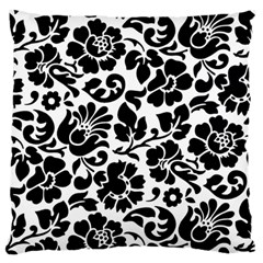 Black Floral Background, Vintage Floral Pattern Large Premium Plush Fleece Cushion Case (one Side) by kyorashop23