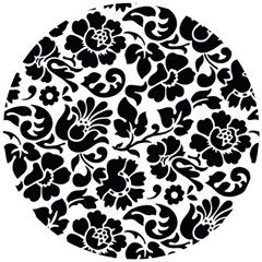 Black Floral Background, Vintage Floral Pattern Wooden Puzzle Round by kyorashop23