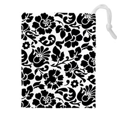 Black Floral Background, Vintage Floral Pattern Drawstring Pouch (4xl) by kyorashop23