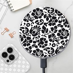 Black Floral Background, Vintage Floral Pattern Wireless Fast Charger(white) by kyorashop23