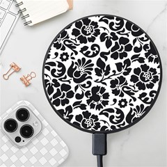 Black Floral Background, Vintage Floral Pattern Wireless Fast Charger(black) by kyorashop23