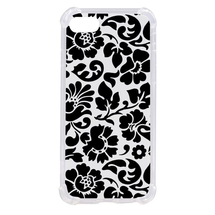 Black Floral Background, Vintage Floral Pattern iPhone SE