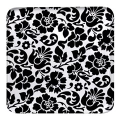 Black Floral Background, Vintage Floral Pattern Square Glass Fridge Magnet (4 Pack) by kyorashop23