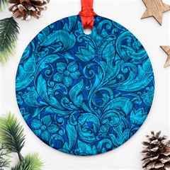 Blue Floral Pattern Texture, Floral Ornaments Texture, Blue Floral Background Round Ornament (two Sides)