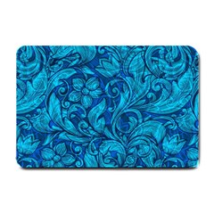 Blue Floral Pattern Texture, Floral Ornaments Texture, Blue Floral Background Small Doormat by kyorashop23