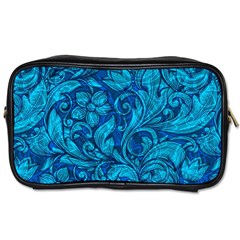 Blue Floral Pattern Texture, Floral Ornaments Texture, Blue Floral Background Toiletries Bag (two Sides) by kyorashop23