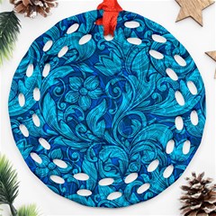 Blue Floral Pattern Texture, Floral Ornaments Texture, Blue Floral Background Round Filigree Ornament (two Sides)