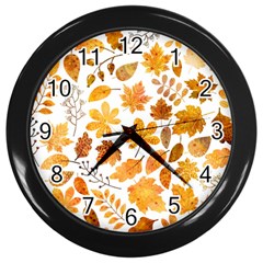 Brown Autumn Leaves Wall Clock (black) by kyorashop23