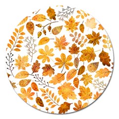 Brown Autumn Leaves Magnet 5  (round) by kyorashop23