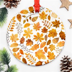 Brown Autumn Leaves Round Ornament (two Sides)