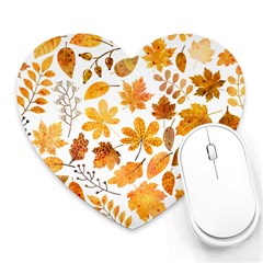 Brown Autumn Leaves Heart Mousepad by kyorashop23