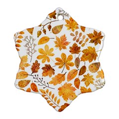 Brown Autumn Leaves Snowflake Ornament (two Sides) by kyorashop23