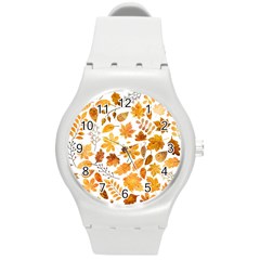 Brown Autumn Leaves Round Plastic Sport Watch (m) by kyorashop23