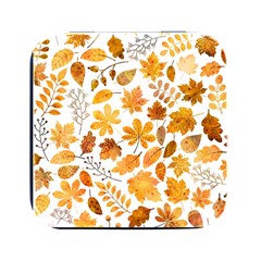 Brown Autumn Leaves Square Metal Box (black) by kyorashop23