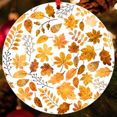 Brown Autumn Leaves Uv Print Acrylic Ornament Round by kyorashop23