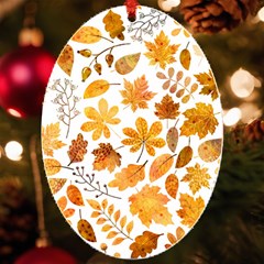 Brown Autumn Leaves Uv Print Acrylic Ornament Oval by kyorashop23