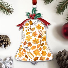 Brown Autumn Leaves Metal Holly Leaf Bell Ornament by kyorashop23