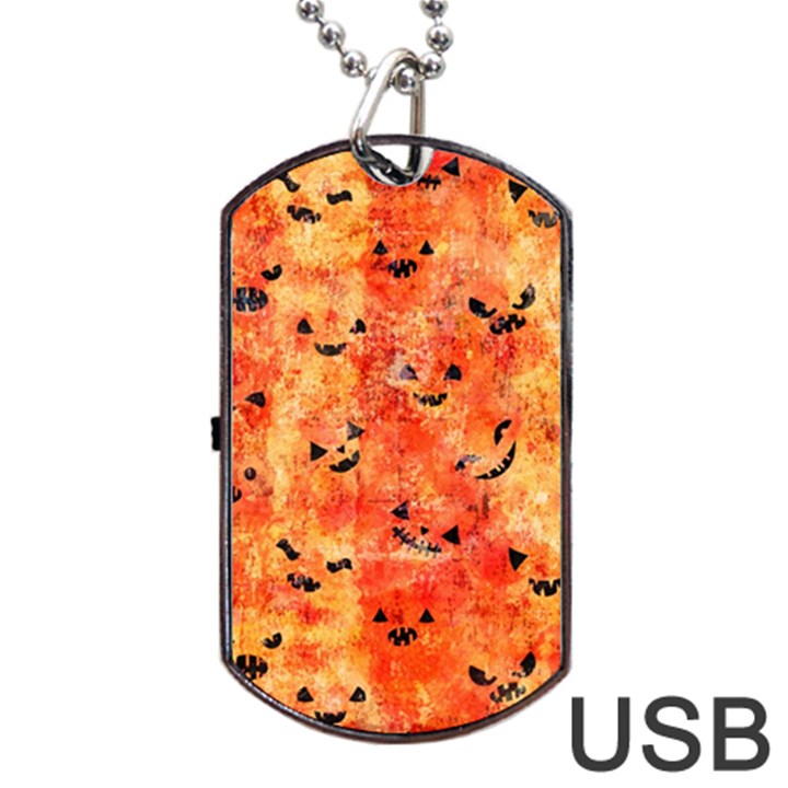 Carved Pumpkin Faces Dog Tag USB Flash (One Side)