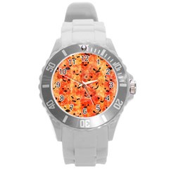 Carved Pumpkin Faces Round Plastic Sport Watch (l) by kyorashop23