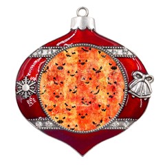 Carved Pumpkin Faces Metal Snowflake And Bell Red Ornament