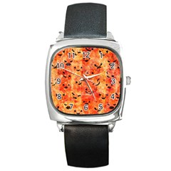 Carved Pumpkin Faces Square Metal Watch by kyorashop23