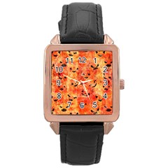 Carved Pumpkin Faces Rose Gold Leather Watch  by kyorashop23