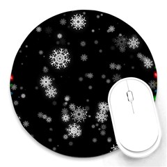 Christmas Snow Edge, Lights Round Mousepad by kyorashop23