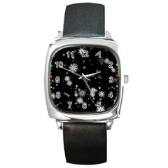 Christmas Snow Edge, Lights Square Metal Watch by kyorashop23