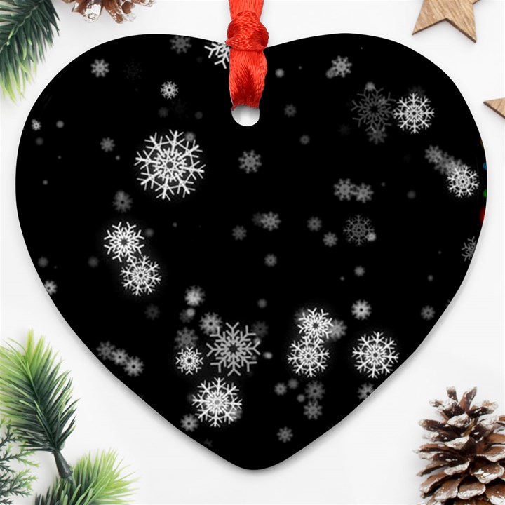 Christmas Snow Edge, Lights Heart Ornament (Two Sides)