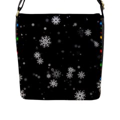 Christmas Snow Edge, Lights Flap Closure Messenger Bag (l) by kyorashop23