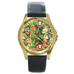 Christmas Ugly Sweater, Adoxali, Christmas, December, Santa Round Gold Metal Watch by kyorashop23