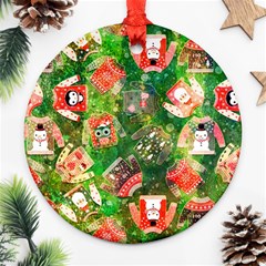 Christmas Ugly Sweater, Adoxali, Christmas, December, Santa Round Ornament (two Sides)