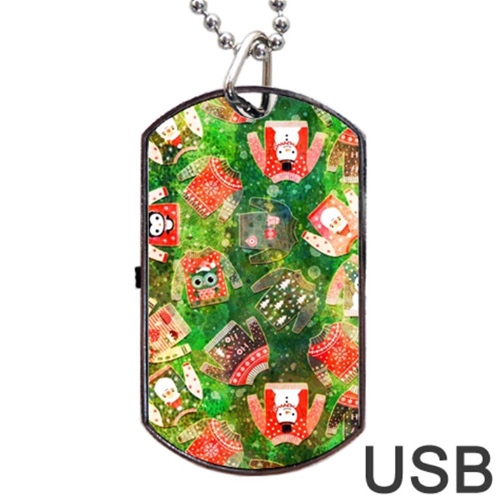 Christmas Ugly Sweater, Adoxali, Christmas, December, Santa Dog Tag USB Flash (Two Sides)