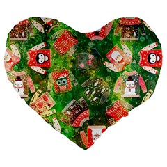 Christmas Ugly Sweater, Adoxali, Christmas, December, Santa Large 19  Premium Heart Shape Cushions by kyorashop23