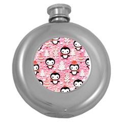 Cute Penguin Pattern, Adoxali, Christmas, December Round Hip Flask (5 Oz) by kyorashop23