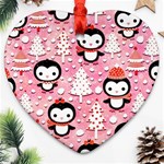 Cute Penguin Pattern, Adoxali, Christmas, December Heart Ornament (Two Sides) Front