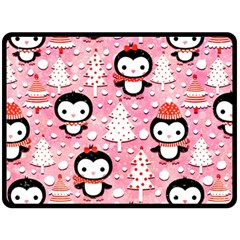 Cute Penguin Pattern, Adoxali, Christmas, December Fleece Blanket (large) by kyorashop23