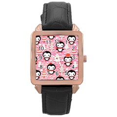 Cute Penguin Pattern, Adoxali, Christmas, December Rose Gold Leather Watch  by kyorashop23