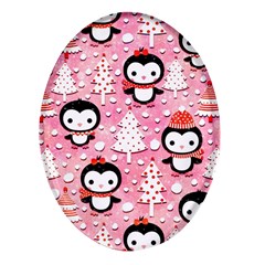 Cute Penguin Pattern, Adoxali, Christmas, December Oval Glass Fridge Magnet (4 Pack)