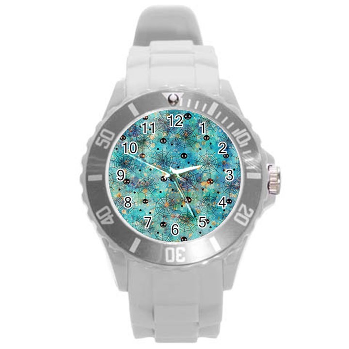 Cute Spiders Pattern, Adoxali, Halloween Round Plastic Sport Watch (L)