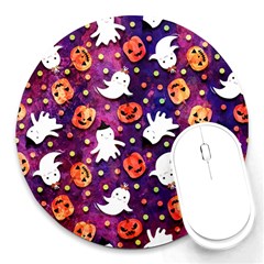 Fun Halloween Ghosts, Adoxali, Fun, Halloween Round Mousepad by kyorashop23