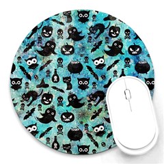 Ghosts Owls Pumpkins Round Mousepad by kyorashop23