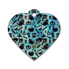 Ghosts Owls Pumpkins Dog Tag Heart (two Sides) by kyorashop23