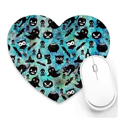 Ghosts Owls Pumpkins Heart Mousepad by kyorashop23