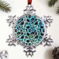 Ghosts Owls Pumpkins Metal Large Snowflake Ornament by kyorashop23