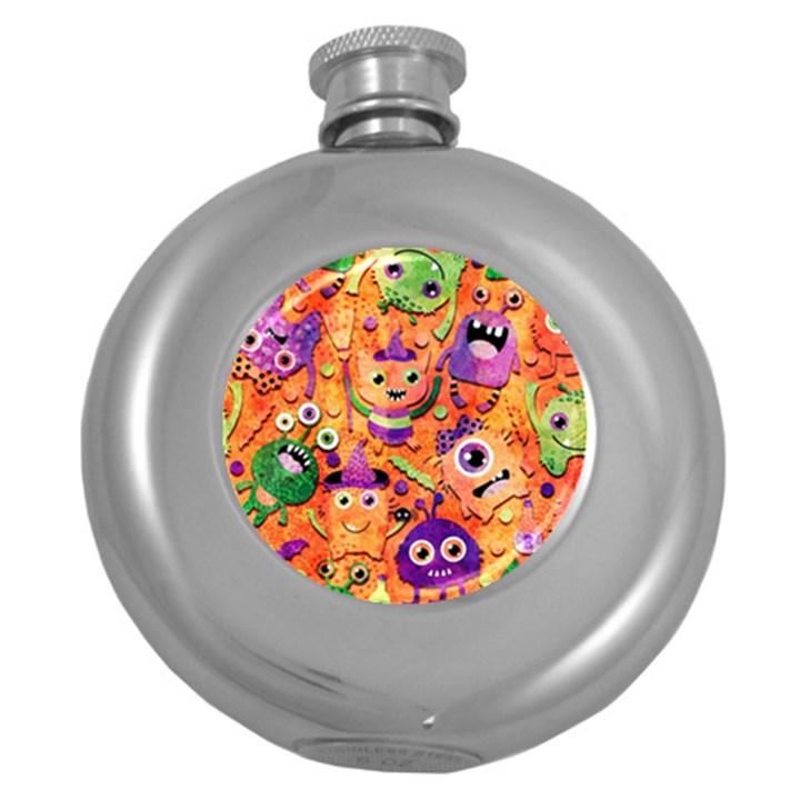 Halloween Monsters Round Hip Flask (5 oz)