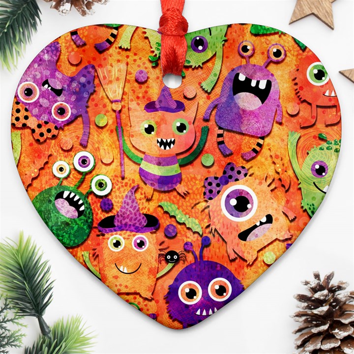 Halloween Monsters Heart Ornament (Two Sides)