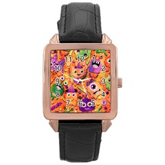 Halloween Monsters Rose Gold Leather Watch 