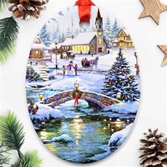 Icy Lights, Art, Christmas, Houses Ornament (oval)