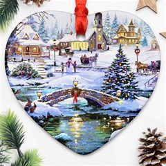 Icy Lights, Art, Christmas, Houses Ornament (heart)